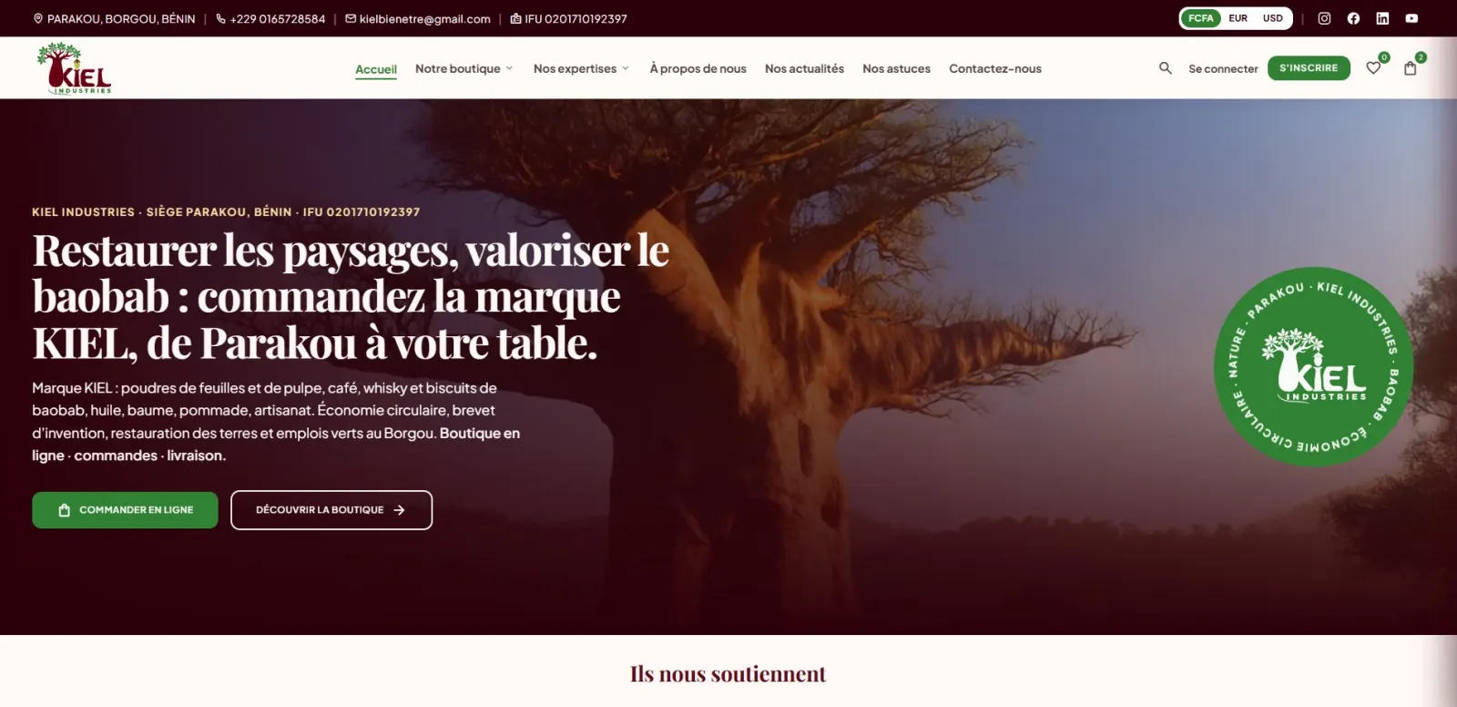 KIEL INDUSTRIES — Création de site web et boutique en ligne — réalisation Fonaqo