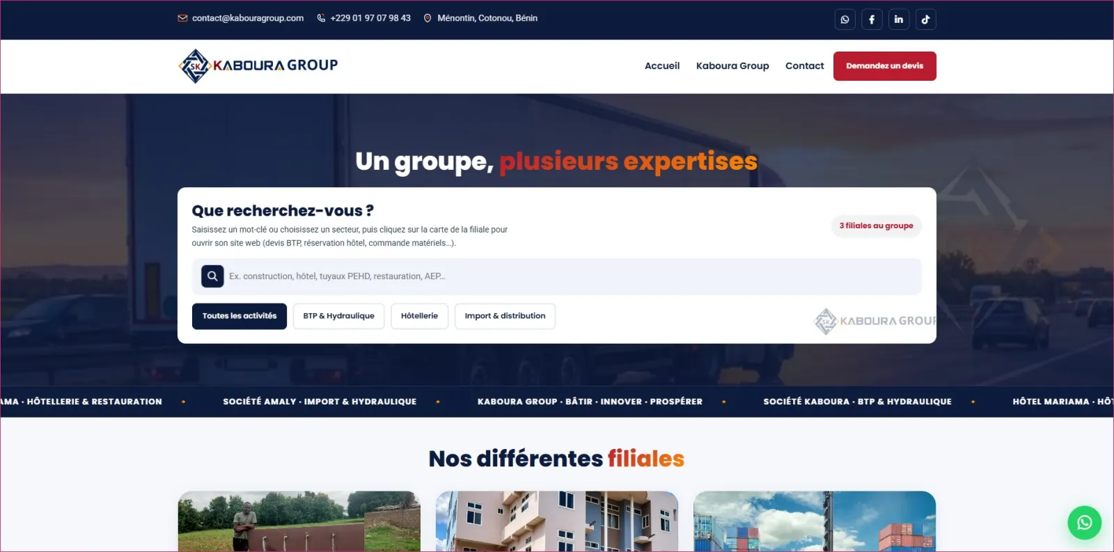 Kaboura Group — Écosystème digital et création de 4 sites web
